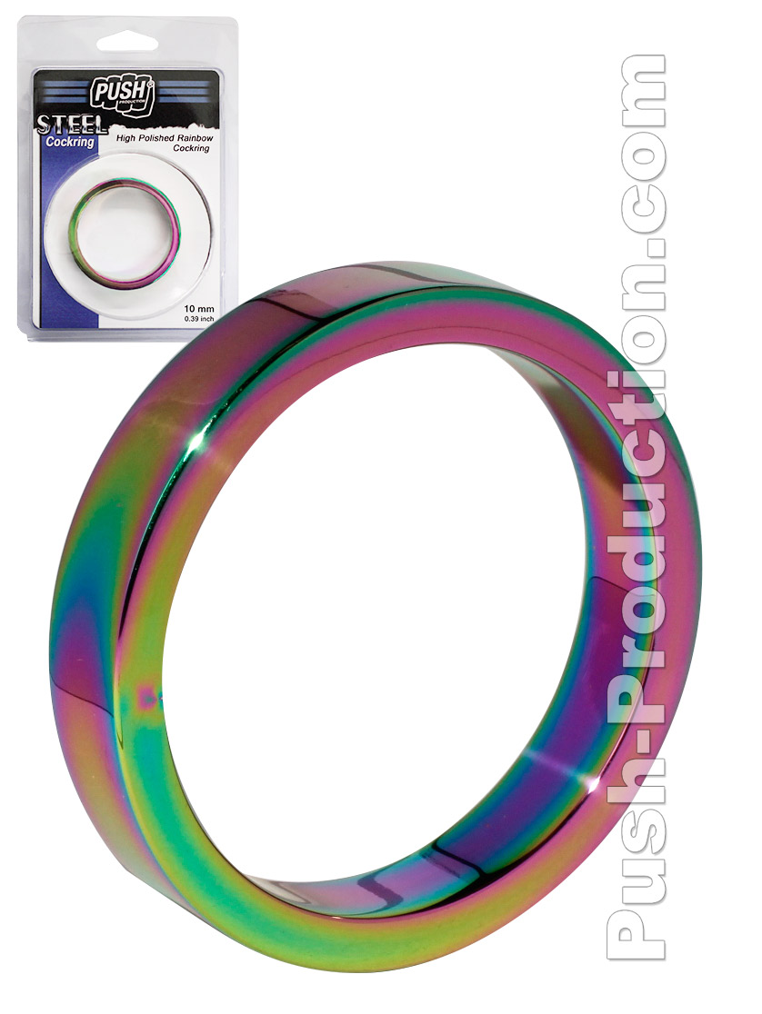 Push Steel - Anello fallico in acciaio color arcobaleno (10mm)