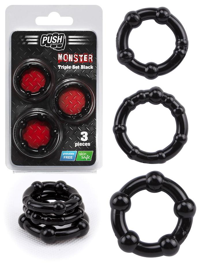 Push Monster - Set di anelli fallici con sfere (3x) - nero