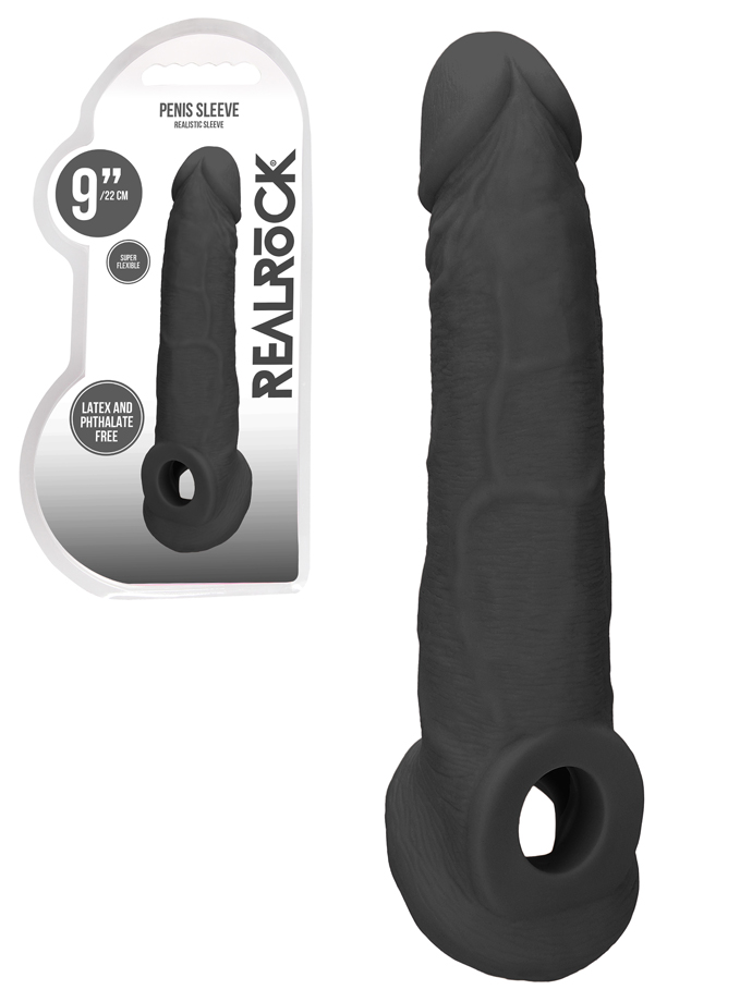 RealRock - Guaina allunga-pene da 22 cm - nero