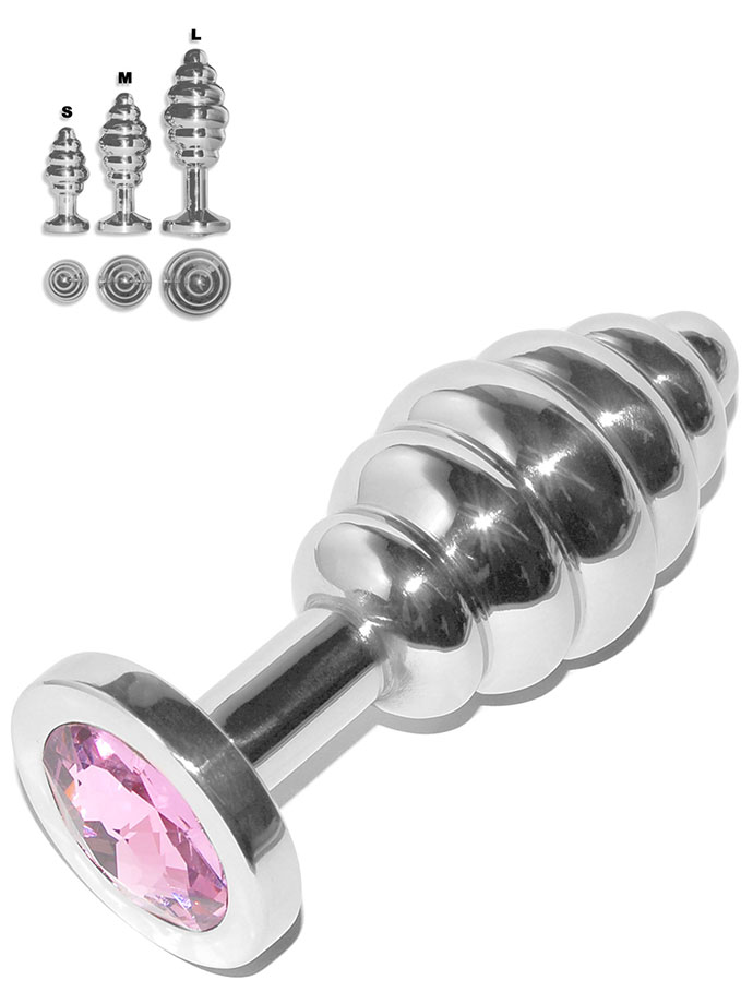 Grooved Rosebud Buttplug in acciaio temperato con cristallo rosa