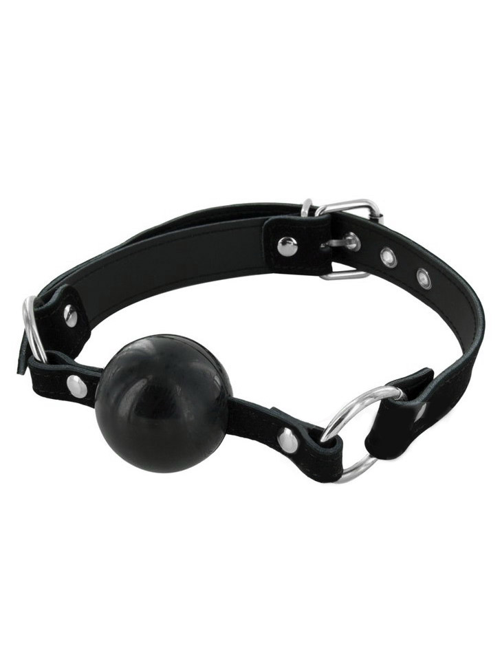 Ball gag in gomma con cinghie in pelle - 50 mm